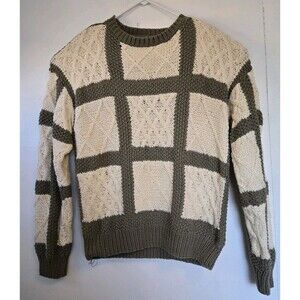 VTG Liz Claiborne Sweater Womens S Patchwork Hand Knit Chunky Grandpa Cableknit